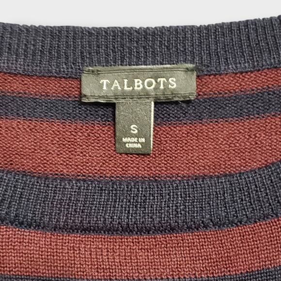 Talbots Wool Blend Striped Sweater Dress Burgundy Blue Sz Small Fall Business - Picture 6 of 11